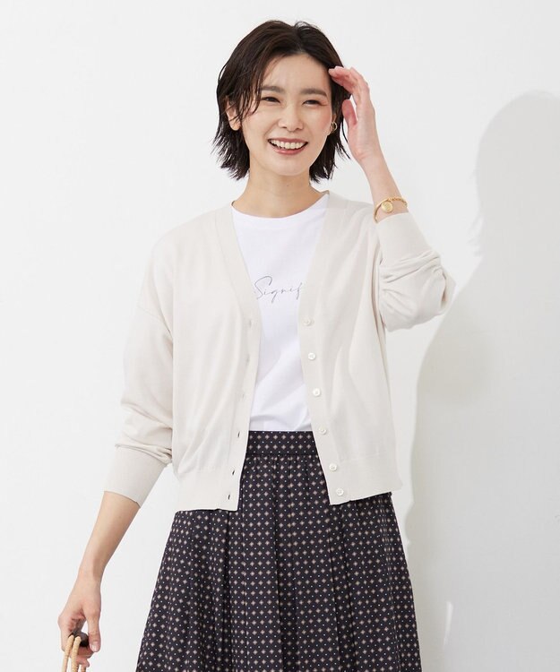 J.PRESS LADIES S 【洗える】 Co/Peライト Vネック ショート カーディガン アイボリー系