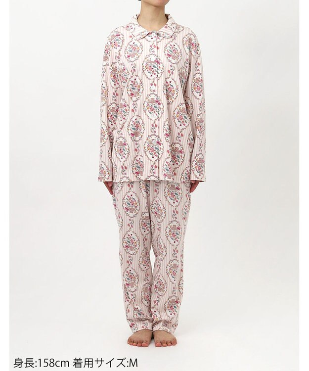 WACOAL ワコール_リラックス＆スリープ パジャマ 長袖 長ズボン 綿100％(本体) スムース素材 上下セット 前開き ミントン NDW417 /ワコール アイボリー