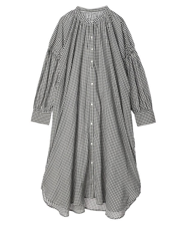 earth music&ecology コットンボイルギャザーワンピース Check Black