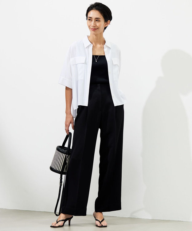 ICB 【洗える】T/Rドライリネン クロップドシャツ オフホワイト系