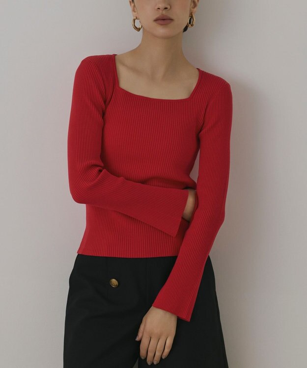 GRACE CONTINENTAL ハイゲージリブニットトップ レッド