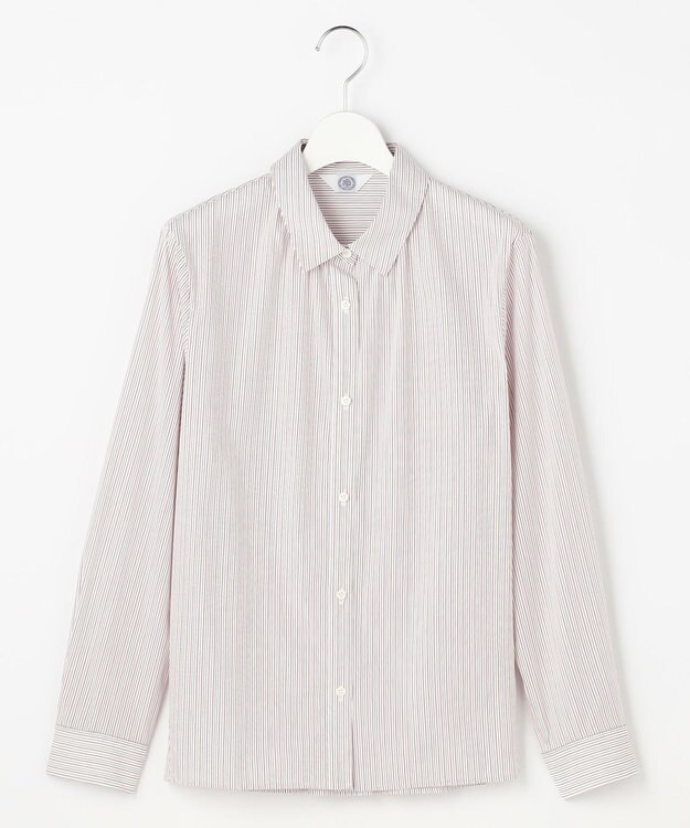 J.PRESS LADIES BEZ ドビーストライプ シャツカラー ブラウス ホワイト×ピンク×スレート系