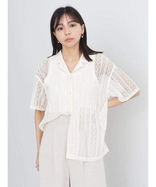 earth music&ecology フラワーレースシャツ Off White