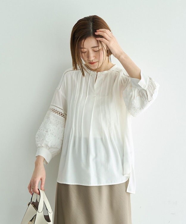 YECCA VECCA レース切替スキッパーブラウス Off White