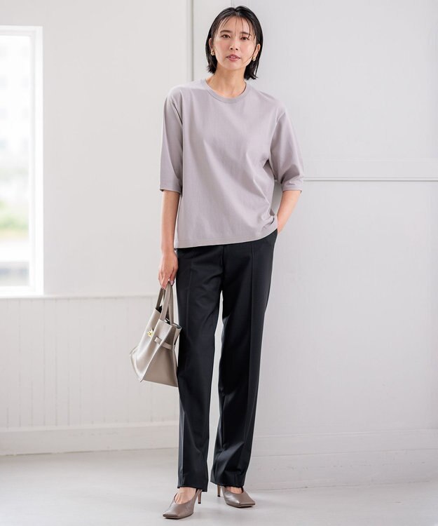 23区 【ご好評につきカラー追加/洗える】ヴィスコースストレッチ バックデザイン ニット ライトグレー系