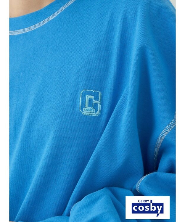 earth music&ecology Ｃｏｓｂｙ×ｅａｒｔｈ　配色ステッチロングＴシャツ Turquoise Blue