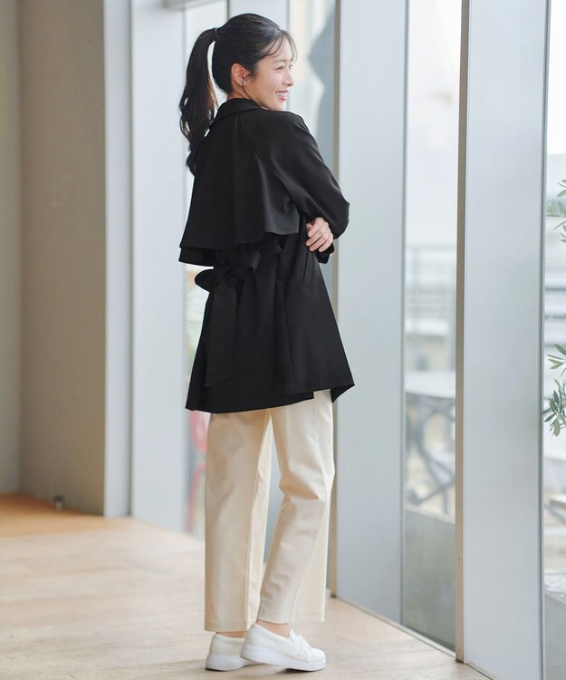 Tiaclasse ステンカラーフレアミドルコート ブラック