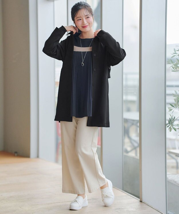 Tiaclasse ステンカラーフレアミドルコート ブラック