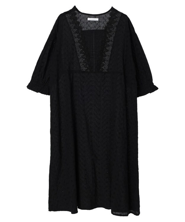 Green Parks Ｉ　胸元レース７分袖ワンピース Black
