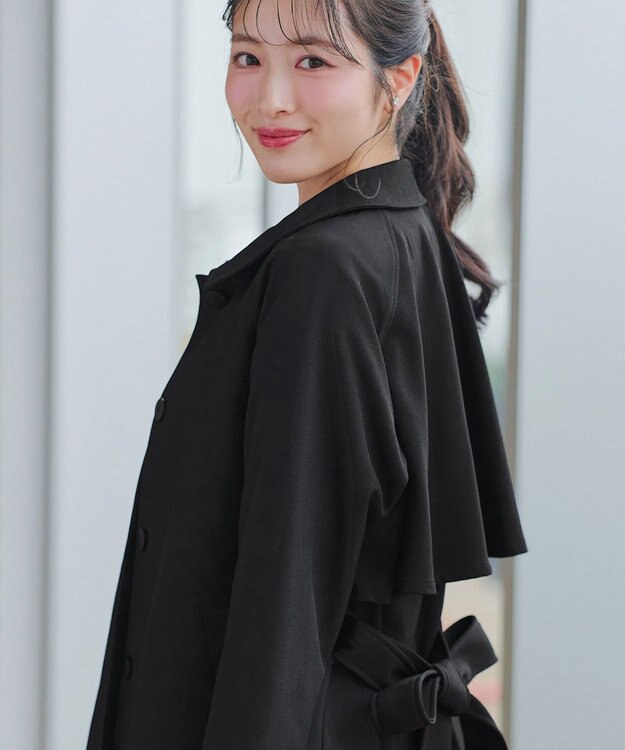 Tiaclasse ステンカラーフレアミドルコート ブラック