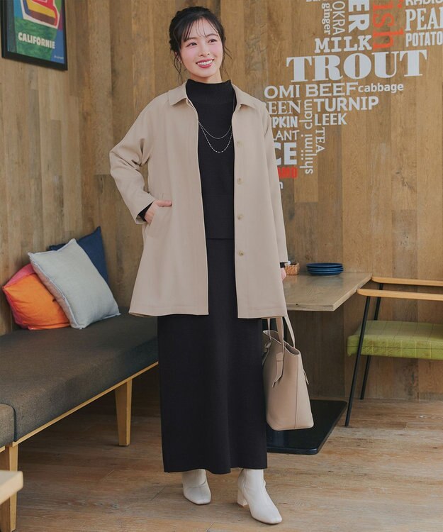 Tiaclasse ステンカラーフレアミドルコート グレージュ