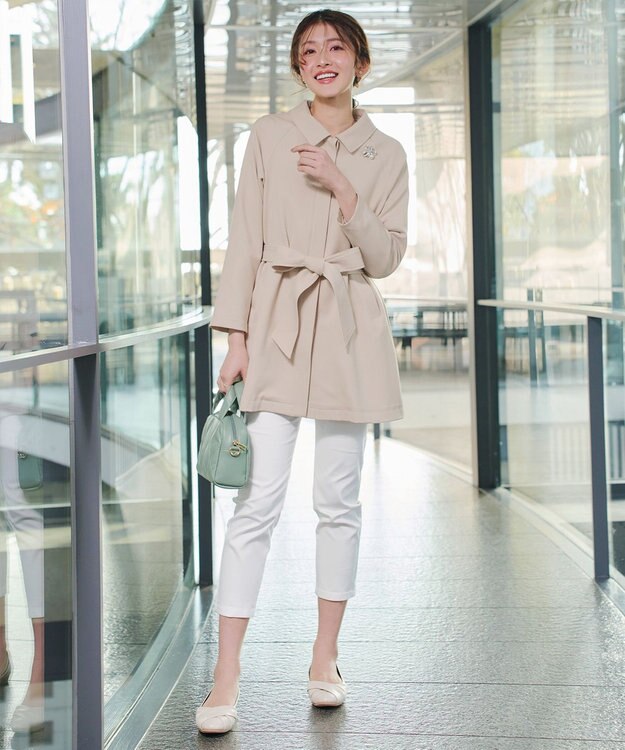 Tiaclasse ステンカラーフレアミドルコート グレージュ