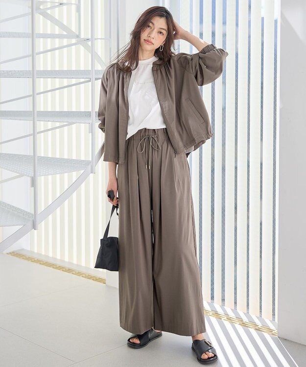 ANY 【新色追加/ウエストゴム】清涼リラックスハイウエストパンツ モカ