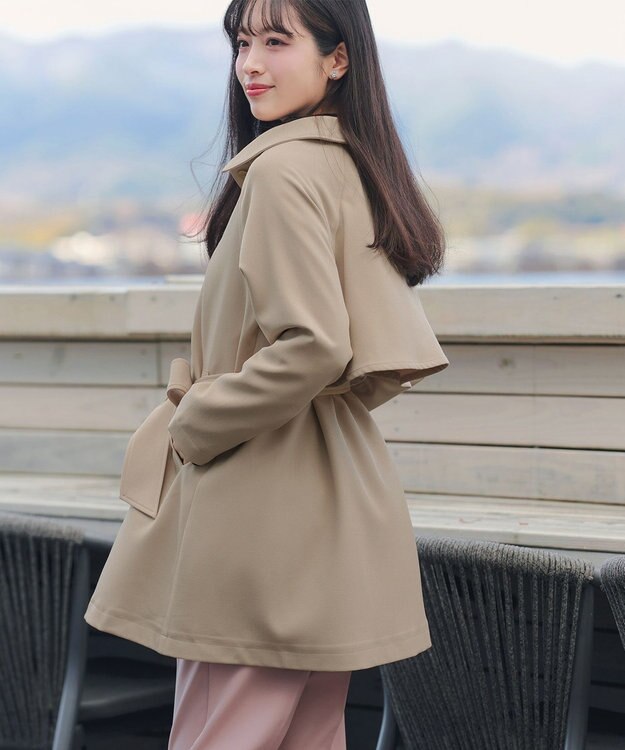 Tiaclasse ステンカラーフレアミドルコート ベージュ