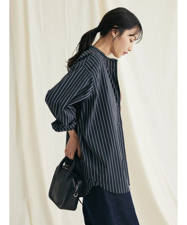 CRAFT STANDARD BOUTIQUE バンドカラーシャツ Stripe Navy