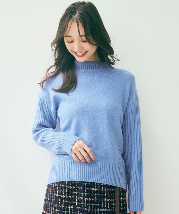 ANY SIS 【洗える】サイドケーブルアンゴラブレンド ニット スカイブルー