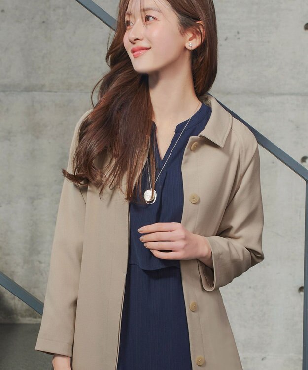 Tiaclasse ステンカラーフレアミドルコート ベージュ