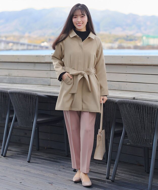 Tiaclasse ステンカラーフレアミドルコート ベージュ