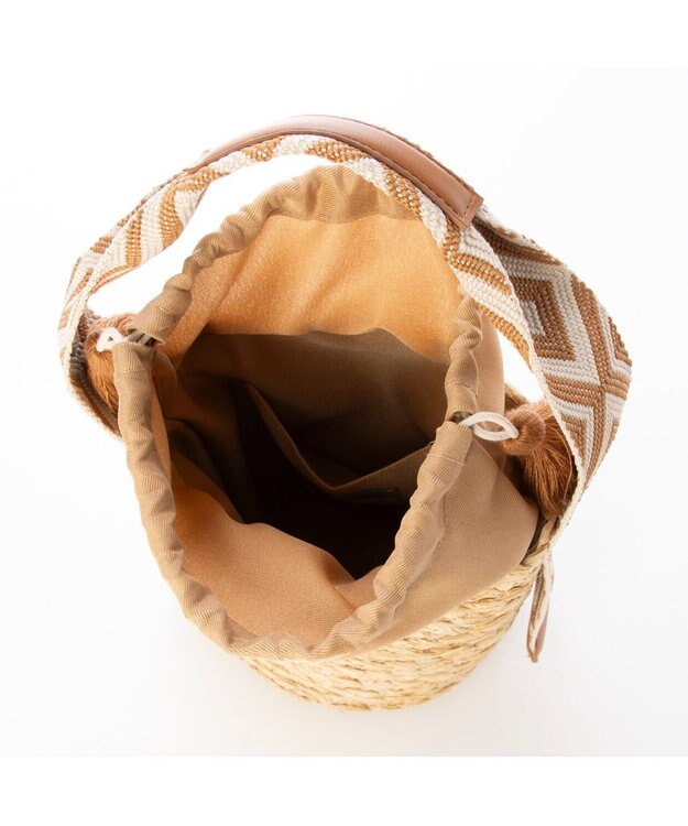 UNBILLION カシュカシュ cachecache / ジャガードテープハンドルラフィアバケツトート キャメル