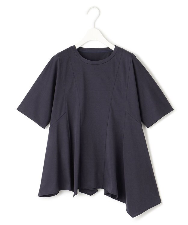 ICB 【洗える】ブラウスライクジャージー ハンカチーフヘムカットソー ネイビー系