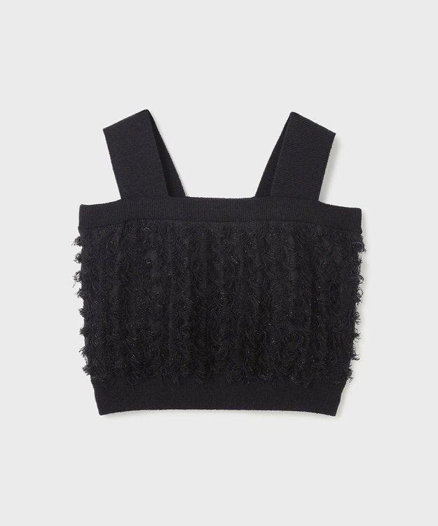 GRACE CONTINENTAL フリンジニットベアトップ ブラック