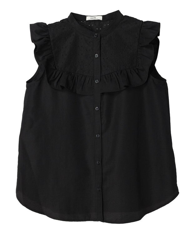 earth music&ecology デコルテレースフリルブラウス Black