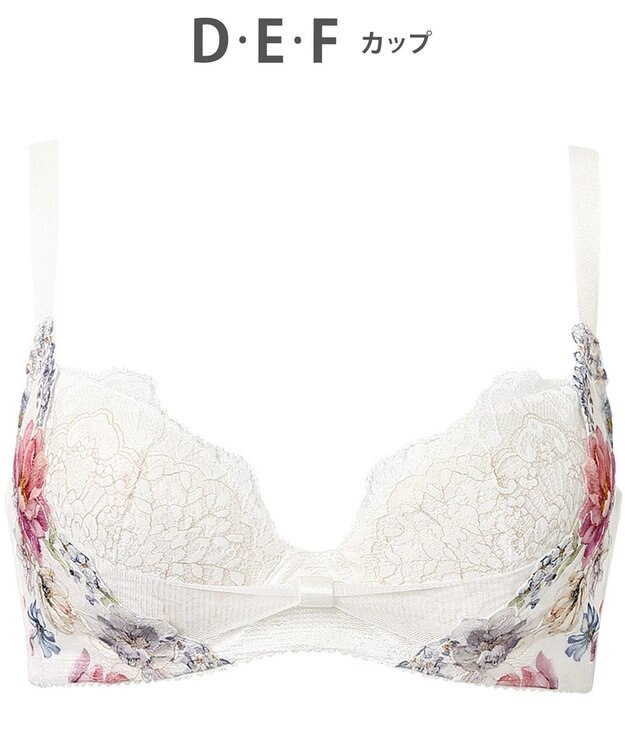 WACOAL ブラジャー 【リボンブラ 脇すっきり】 脇高設計 着やせシルエット 動いても谷間キープ Gカップまで対応 大きいサイズ レディース BXB443 /ワコール アイボリー