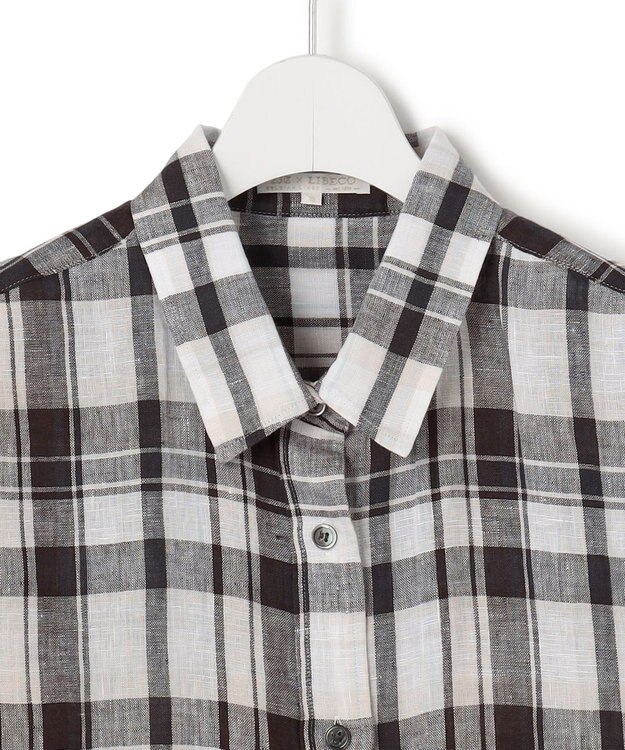 23区 【先行予約】LIBECOリネン チェック シャツ ダークブラウン系