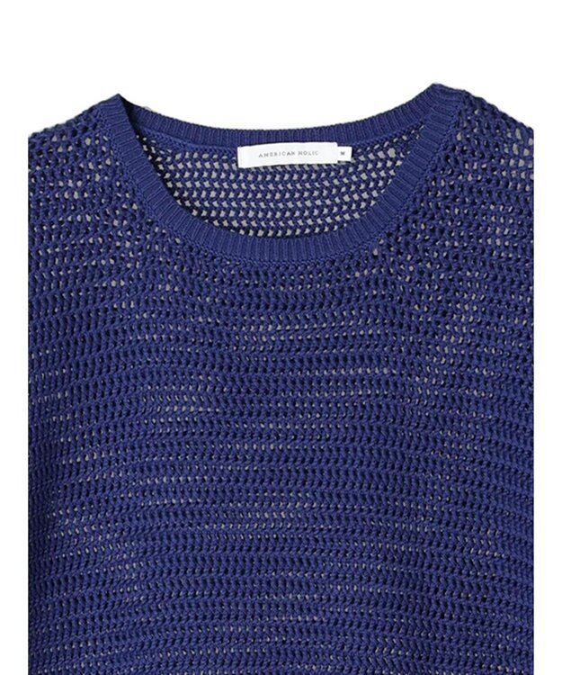 AMERICAN HOLIC 透かし編み半袖ニットプルオーバー Blue