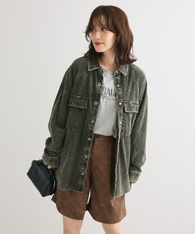 Green Parks ・ＥＬＥＮＣＡＲＥ　ＤＵＥ　ケミカルコーデュロイシャツ Green