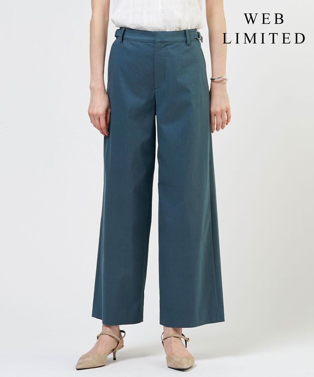 J.PRESS LADIES 【人気素材】セルロースリネンストレッチ セミワイド パンツ 【WEB限定】ブルーグリーン系