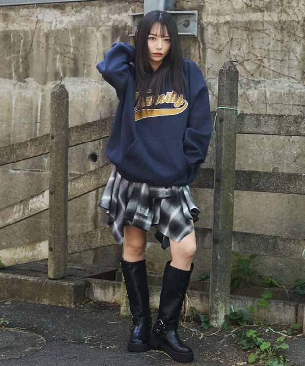 WEGO 裏起毛グラフィックビッグプルパーカー ネイビー