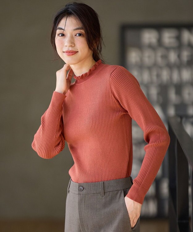 ANY L 【洗濯機可】ウォームニットフリルプルオーバー オレンジ