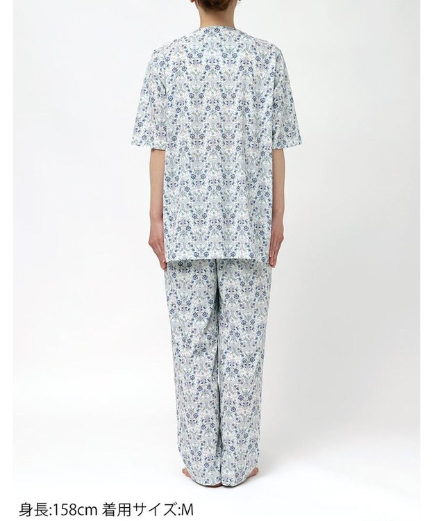 WACOAL パジャマ 綿100%(本体) 天竺素材 ミントン 5分袖 半袖 長ズボン レディース NDT167 /ワコール ホワイト