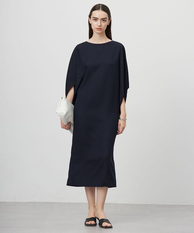 ICB L 【UVケア・接触冷感・速乾・防シワ・洗える】FluidBackSatinドルマンスリーブワンピース ネイビー系