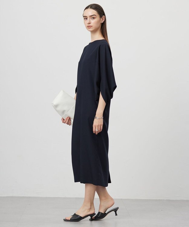 ICB L 【UVケア・接触冷感・速乾・防シワ・洗える】FluidBackSatinドルマンスリーブワンピース ネイビー系