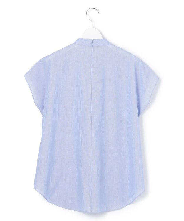 23区 L 【洗える】コットンポプリン スタンドカラー ブラウス ブルーストライプ