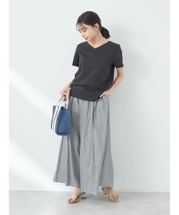 earth music&ecology コットンボイルボリュームスカート Gingham Check