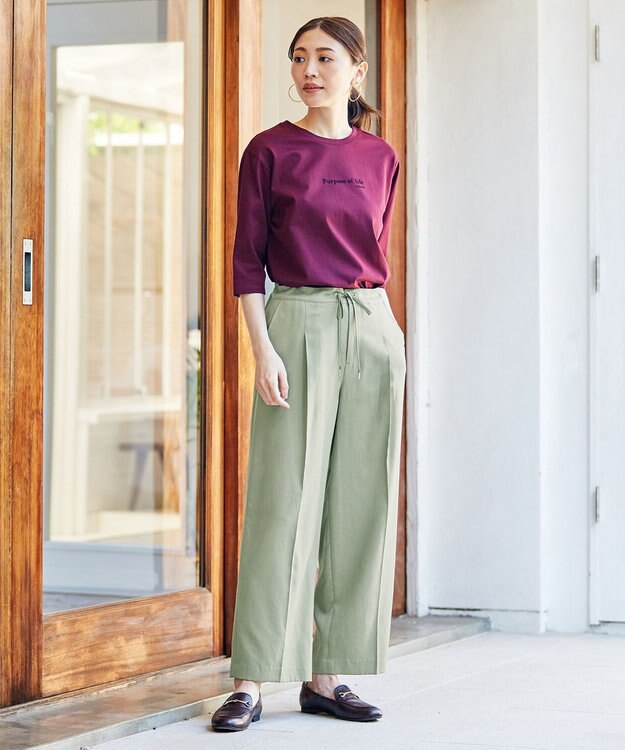 J.PRESS LADIES 【洗える】コットンセルロース チノ パンツ カーキ系