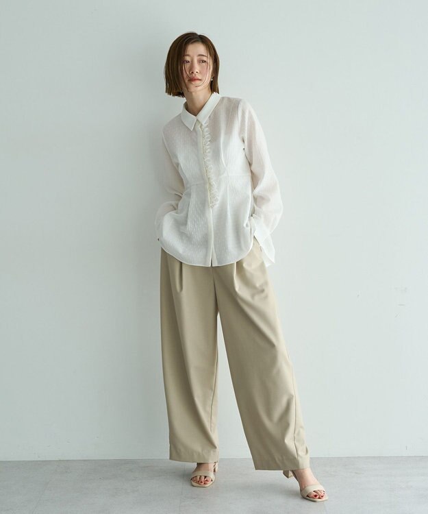 YECCA VECCA パールジャガードペプラムブラウス Off White