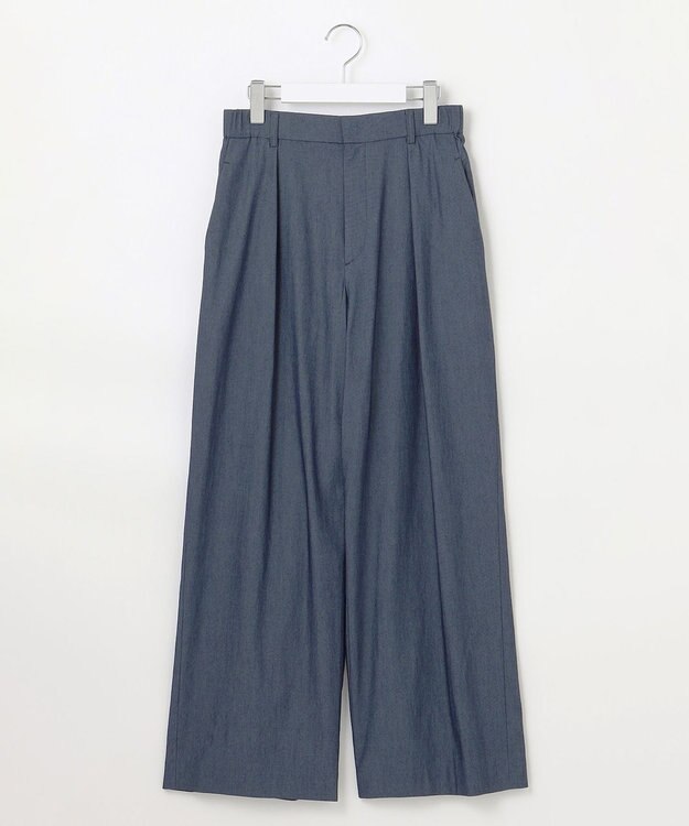 自由区 L 【セットアップ対応・洗える】ドレープツイルワイド パンツ ネイビーシャンブレー