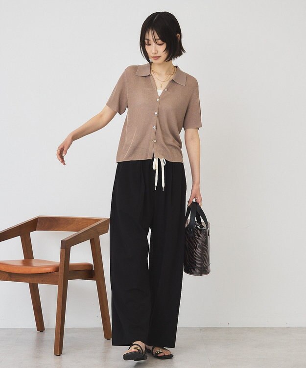 AMERICAN HOLIC 襟付きスキッパー半袖ニットポロ Beige