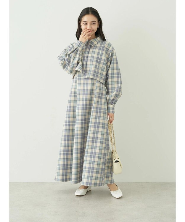 earth music&ecology ＣＨＥＣＫハイウエストフレアジャンスカ Check Blue