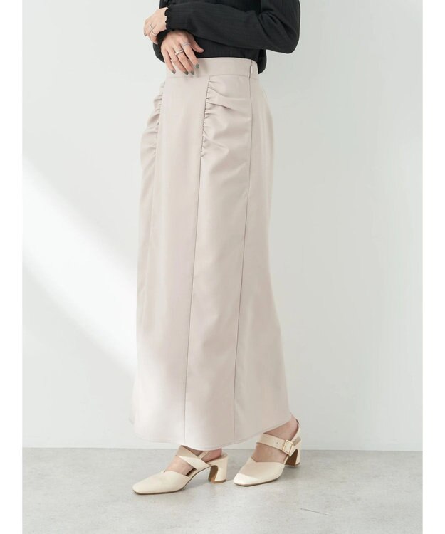 earth music&ecology ギャザーナロースカート Gray Beige