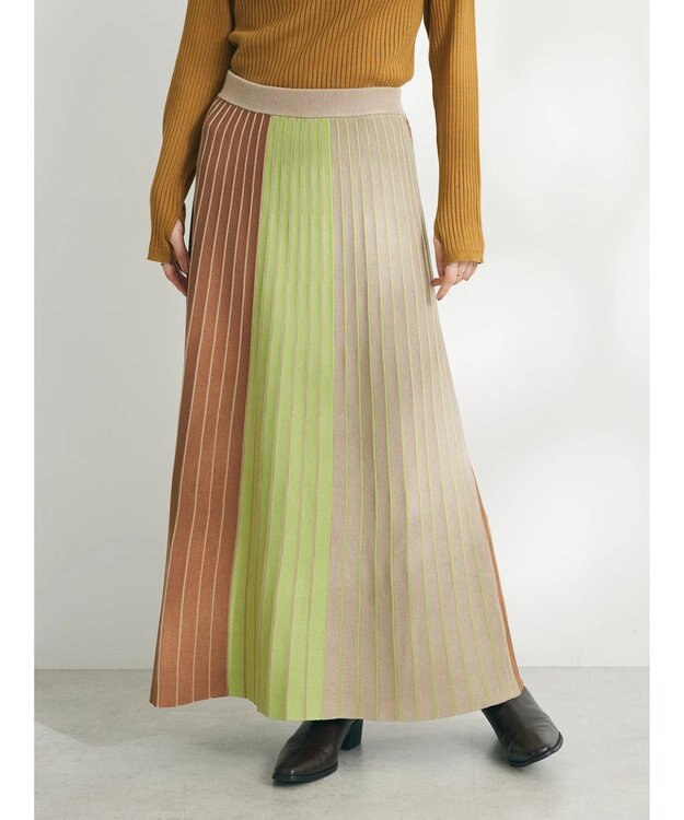 CRAFT STANDARD BOUTIQUE マルチストライプバイカラーニットスカート Beige