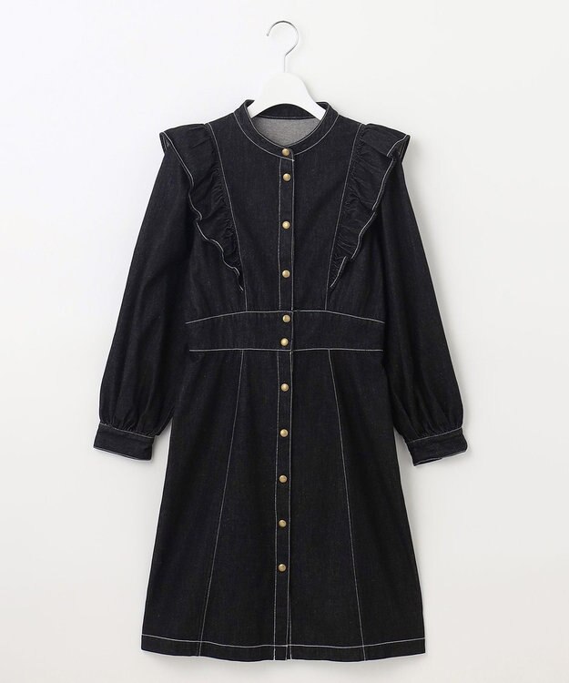 Feroux 【洗える】デニムミディ ワンピース ブラック系