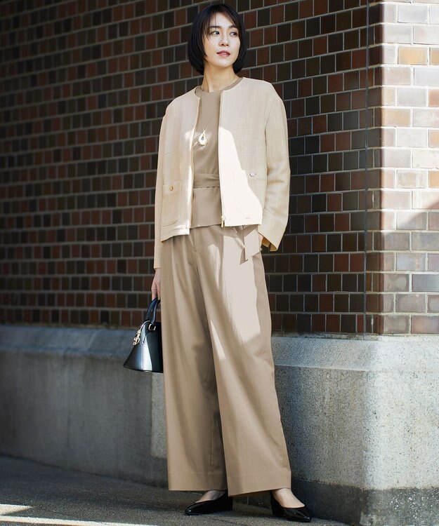 自由区 【洗える】ライトカラミノーカラー ジャケット ベージュ×オフ