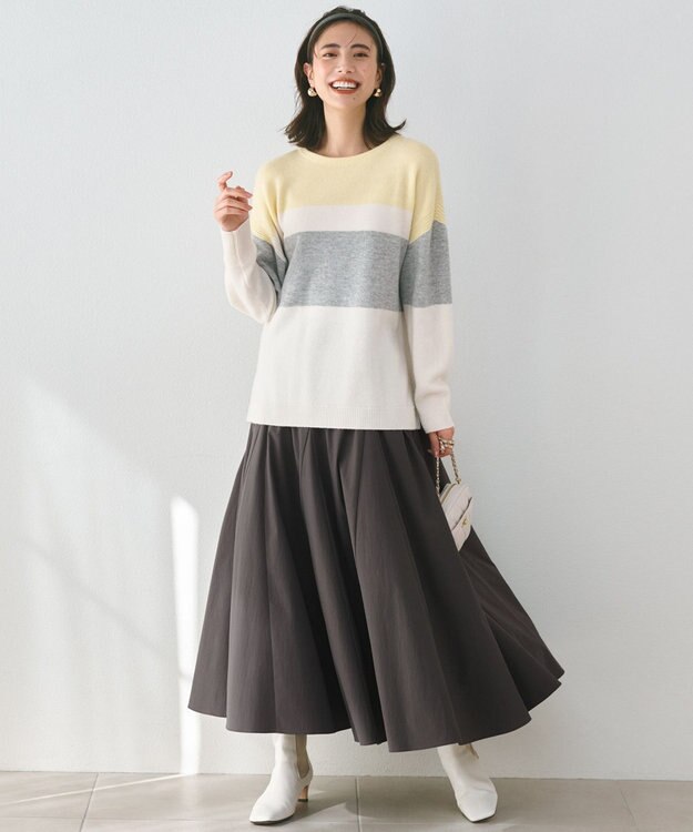 23区 S 【Oggi1月号掲載/洗える】ウールカシミヤ カラーブロック ニット ライトイエロー系