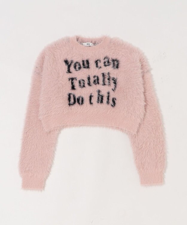 WEGO ロゴシャギーショートニット ピンク