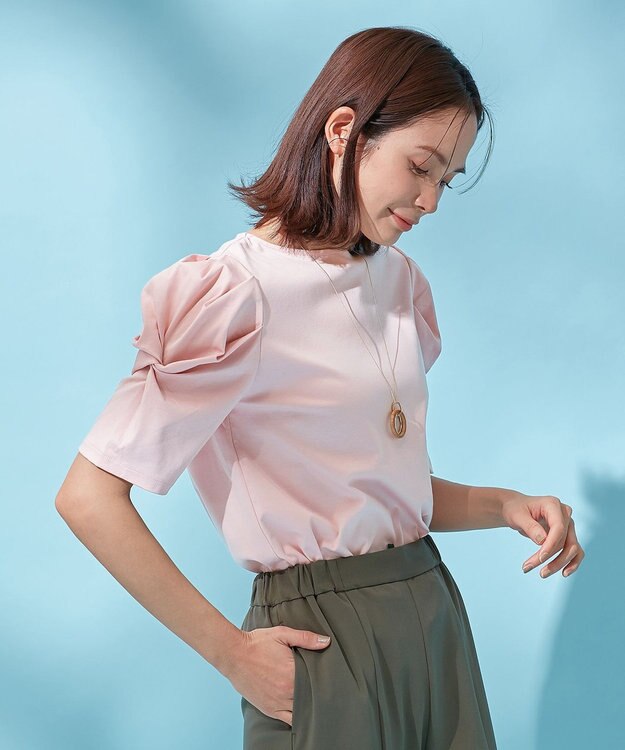 ANY シルケットスムース ツイストタックスリーブトップス ピンク